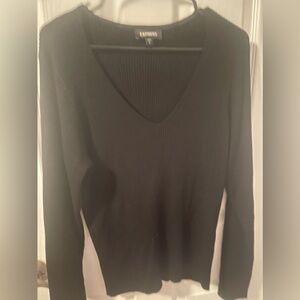 Express Women’s VNeck Ribbed Sweater Size XL Black